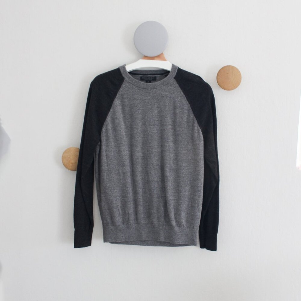 Mens Banana Republic Black & Gray Crewneck Sweater / Pullover Organic Cotton MED